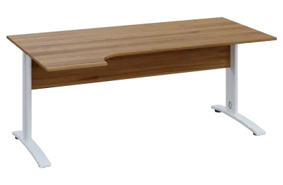 CRK 18 - 166 stůl kancelářský, rohový, levý, kovová podnož bílá, deska 18 mm, široký 1600 mm, ořech